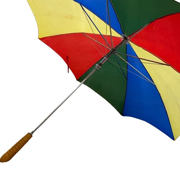 Large Vintage Wooden Handle Rainbow Umbrella - Picture 6 of 16